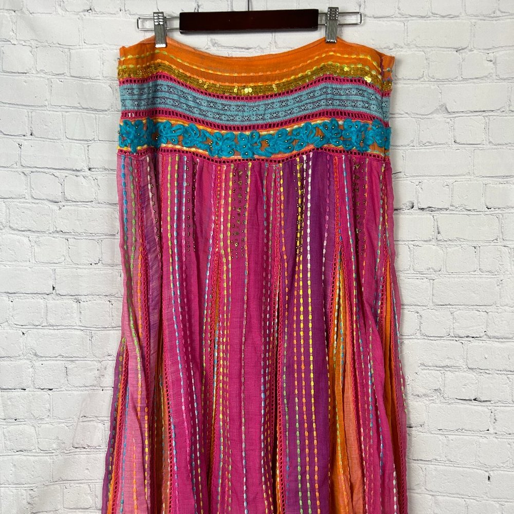 Soft Surroundings Multicolor Long Skirt with Beading and Woven Details